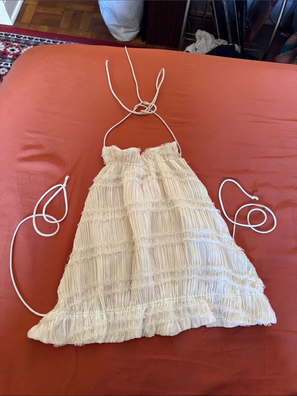 Girls Cream Smocked Halter Top SHEIN